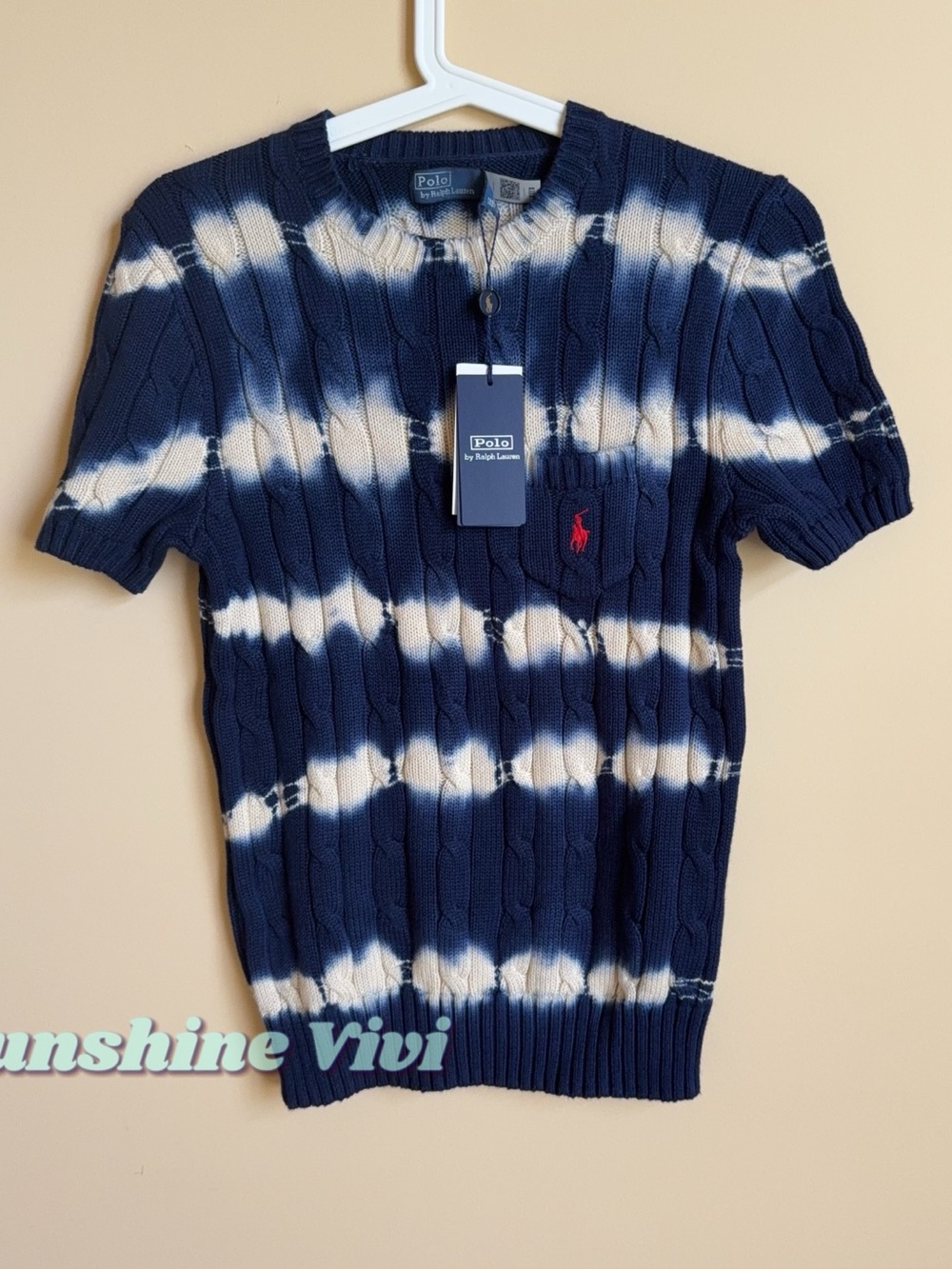 NWT Polo Ralph Lauren Woman Tie-Dye Cable Cotton Sweater Short sleeve Small